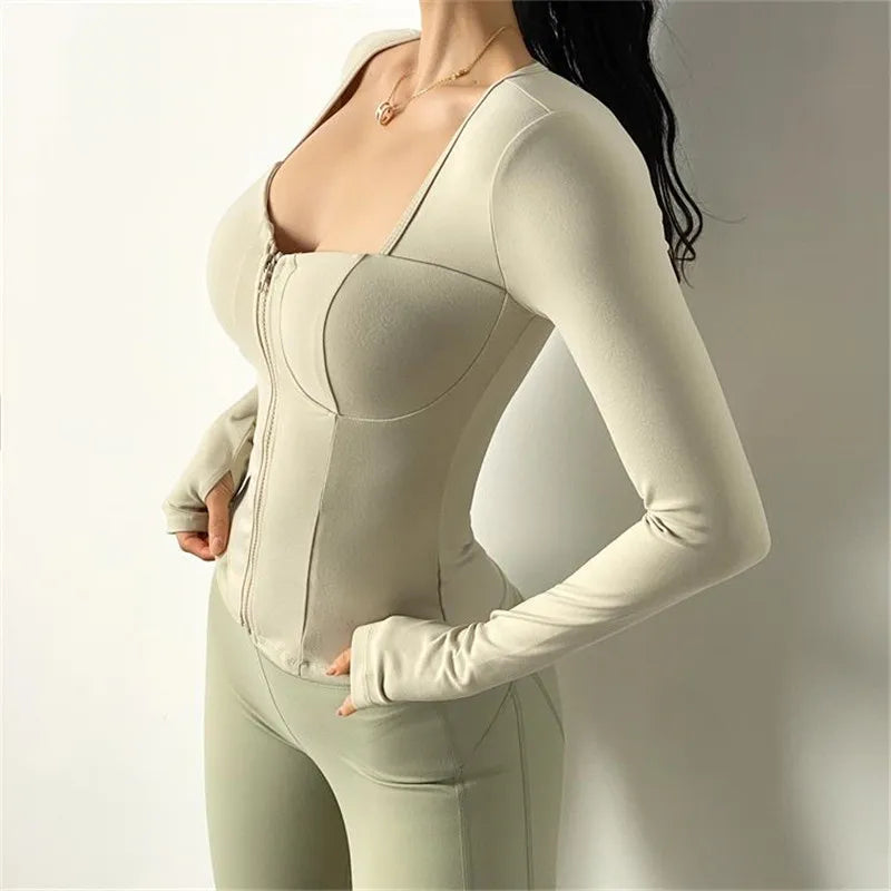 Women Inner Pad Yoga Shirt Long Sleeve Bodybuilding Yoga Top Sportswear Dry Fit Gym Sport Clothing Sportswear Workout Top