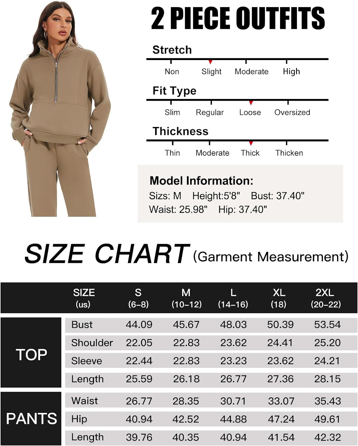 Women'S Fleece Two Piece Outfit Half Zip Sweatshirt and Joggers Pants Set Tracksuit