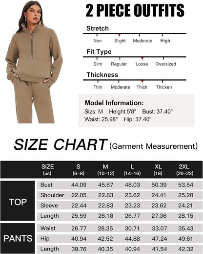 Women'S Fleece Two Piece Outfit Half Zip Sweatshirt and Joggers Pants Set Tracksuit