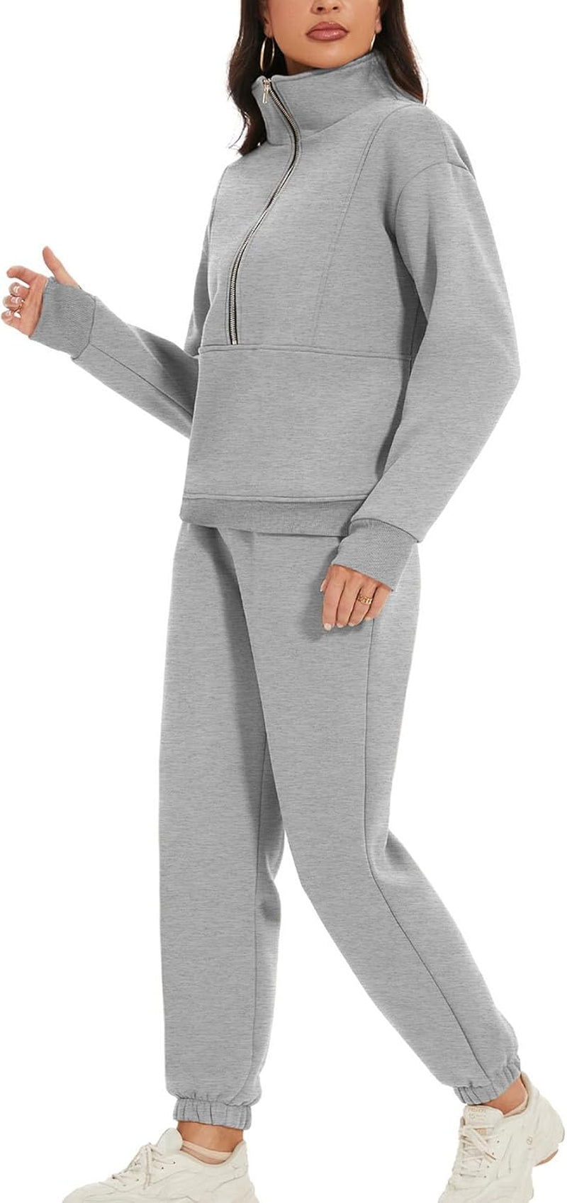 Women'S Fleece Two Piece Outfit Half Zip Sweatshirt and Joggers Pants Set Tracksuit