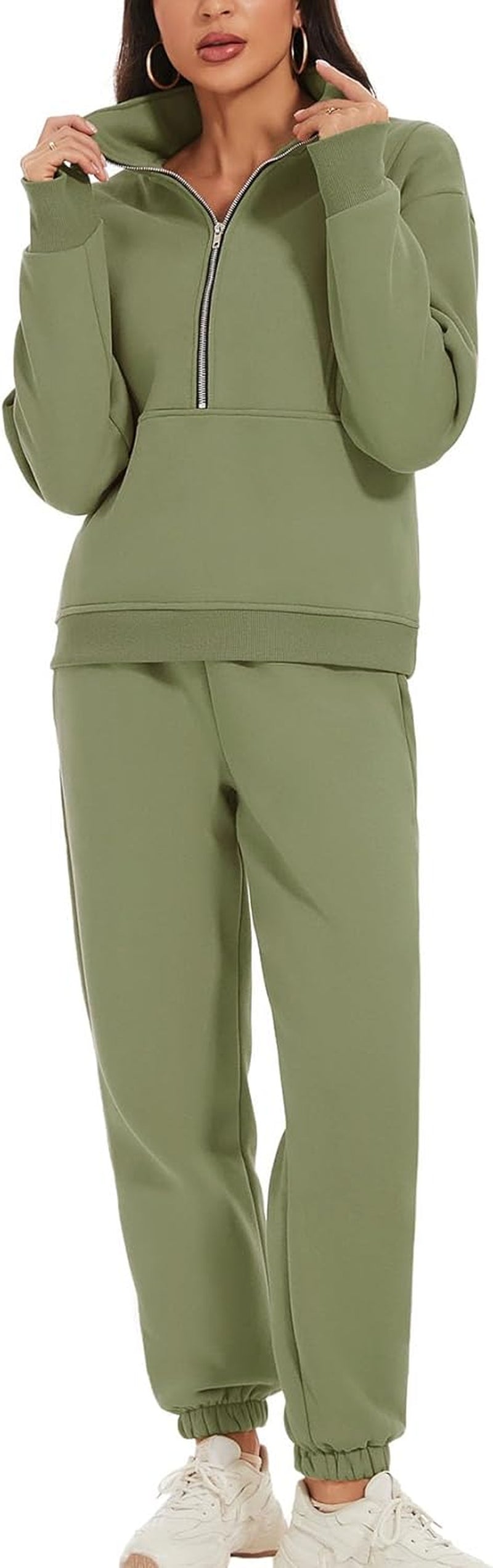Women'S Fleece Two Piece Outfit Half Zip Sweatshirt and Joggers Pants Set Tracksuit