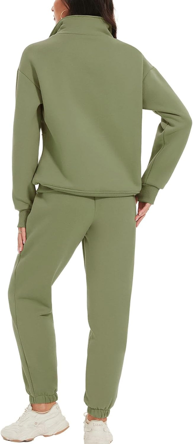Women'S Fleece Two Piece Outfit Half Zip Sweatshirt and Joggers Pants Set Tracksuit