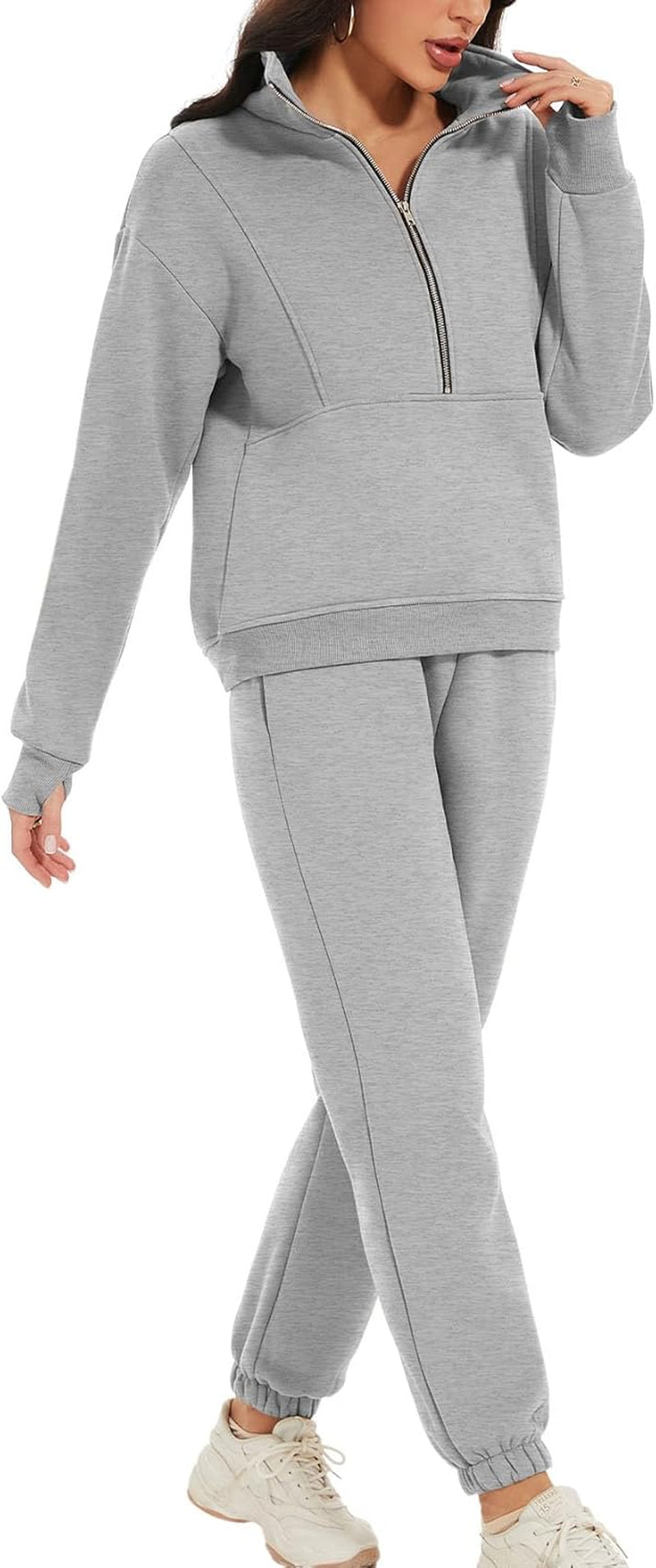 Women'S Fleece Two Piece Outfit Half Zip Sweatshirt and Joggers Pants Set Tracksuit