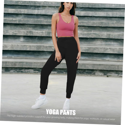 Maternity Yoga Pants Seamless High Waisted Workout Leggings Comfortable Maternity Trousers for Pregnancy Yoga and Lounge Black