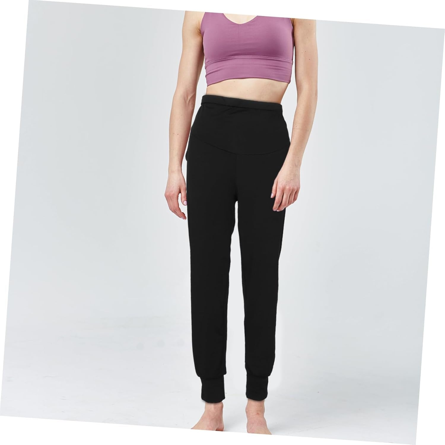 Maternity Lounge Pants Polyester Leggings High Waisted for Women Comfortable Fit with Elastic Design, for Pregnancy Workout and Summer Wear Black