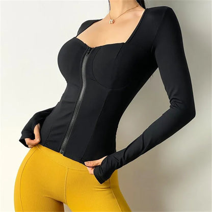 Women Inner Pad Yoga Shirt Long Sleeve Bodybuilding Yoga Top Sportswear Dry Fit Gym Sport Clothing Sportswear Workout Top